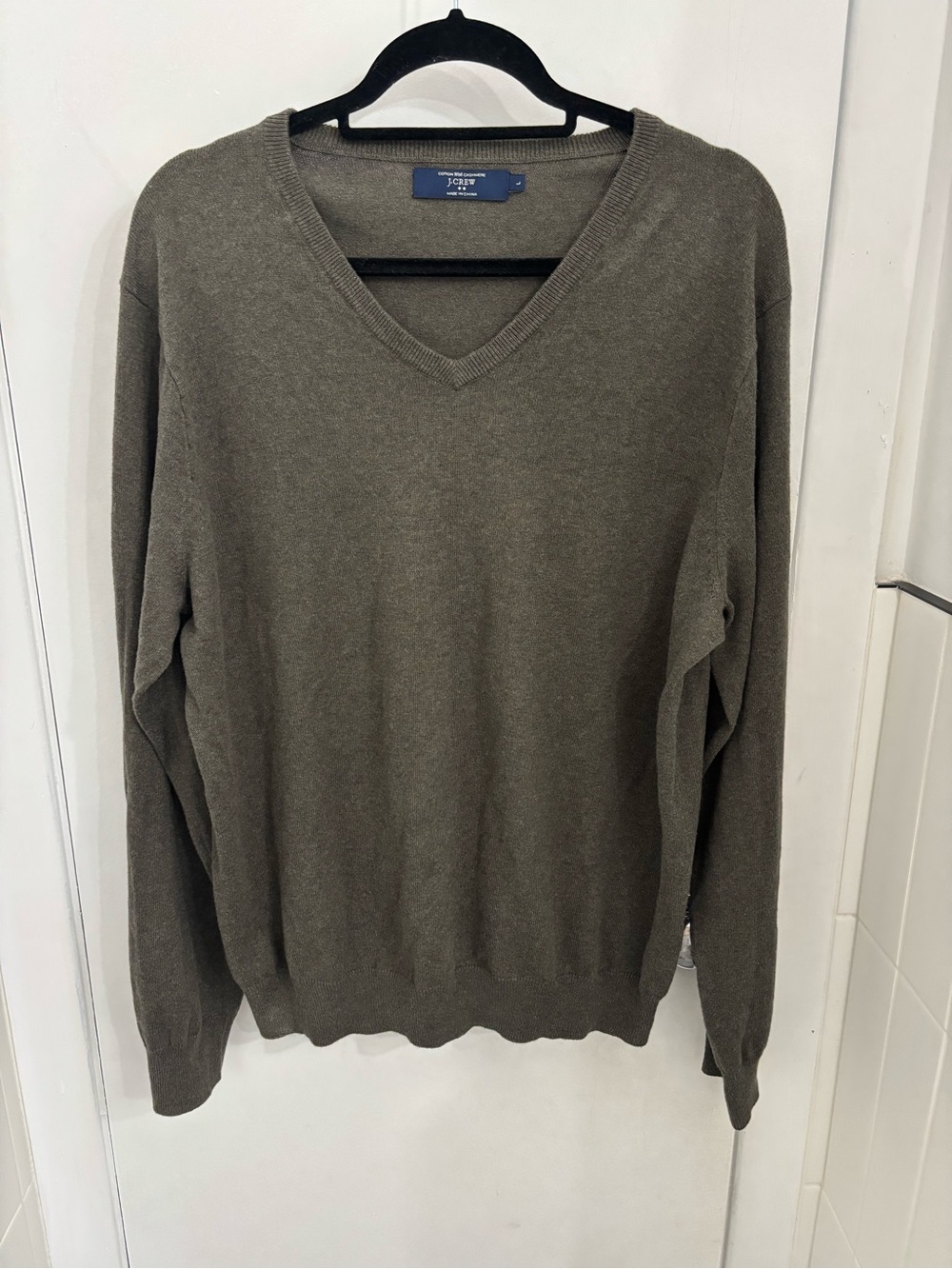 J. Crew Men's V-Neck Sweater in Olive Green